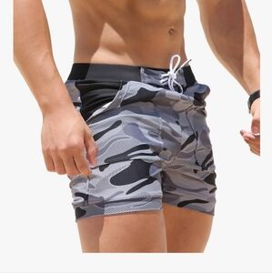 Gray Camouflage Swim Shorts